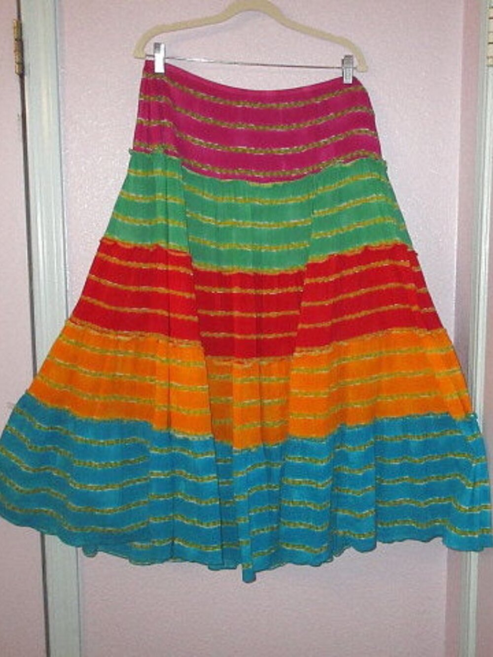 Lauren Ralph Lauren Maxi Skirt Size M Tiered Rainbow Pull On Cotton Peasant 70s